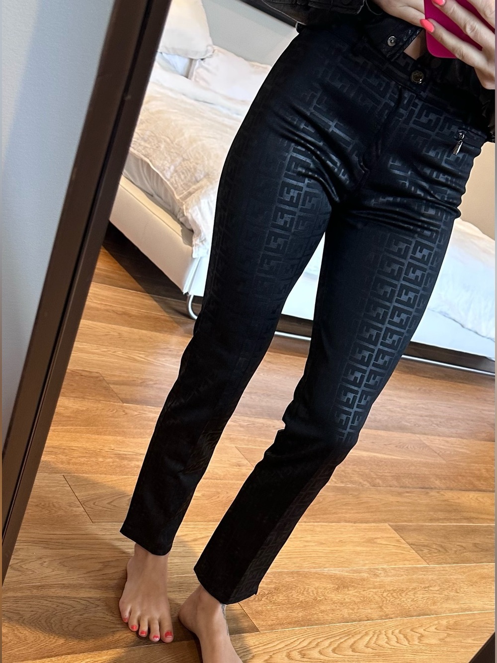 Fendi Black Logo-Pattern Straight-Leg Jeans